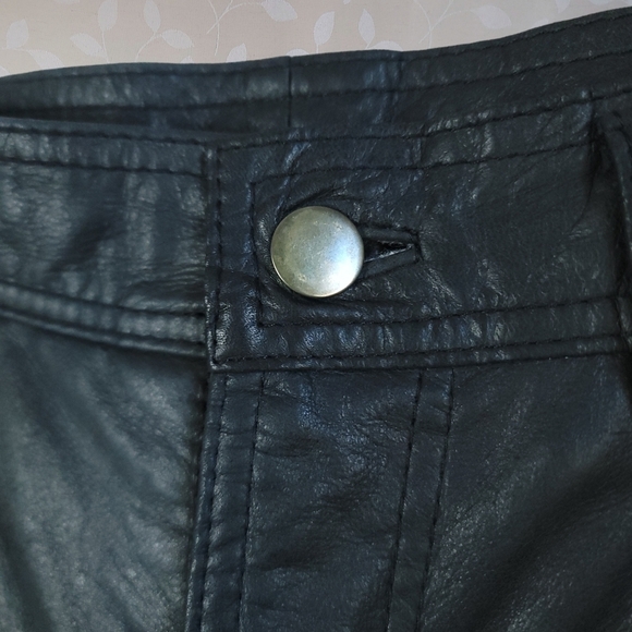 Vintage 90s Genuine Leather High Waisted Straight Leg Pants Black X & T Zeeshi - Picture 5 of 14